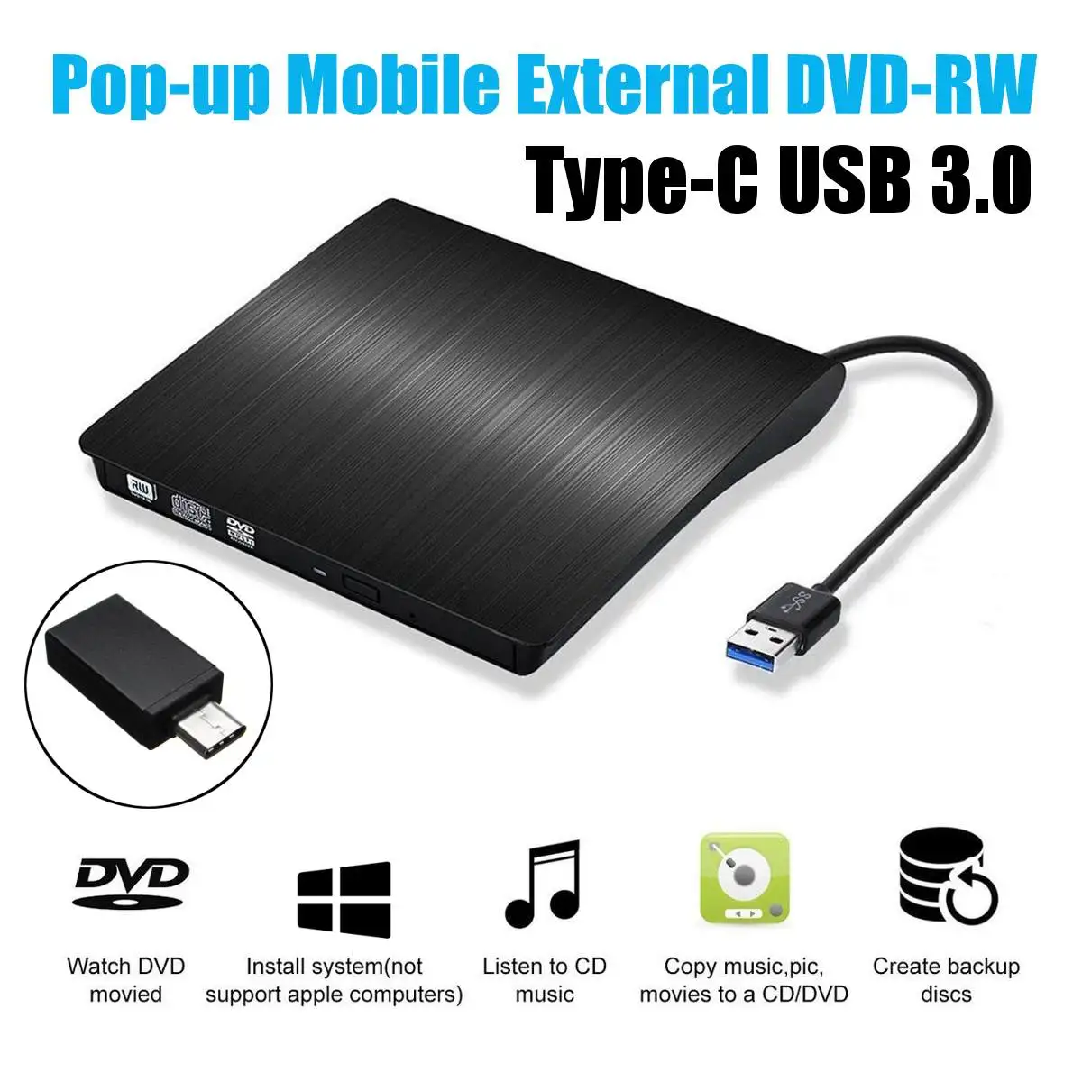 Тип C USB 3 0 внешний DVD/CD/ VCD горелка RW SVCD привод плеер оптический для Mac/PC/Apple