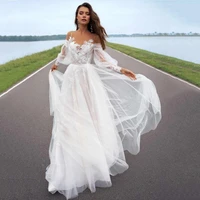 eightree sexy summer wedding dress 2021 tulle applique backless bride dress long sleeve flower beach wedding gowns custom size