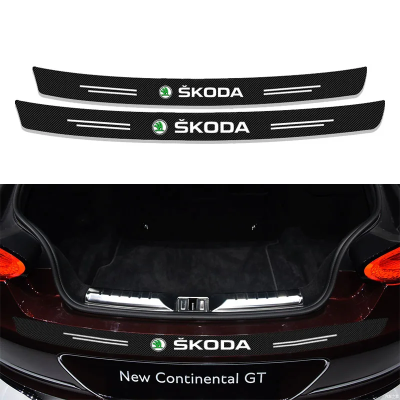 

Car Carbon Fiber Trunk Rear Guard Plate Rear Bumper Trim Anti-Kicked Scratch Protection Stickers for Skoda VIRS FABIA KAMIQ Etc