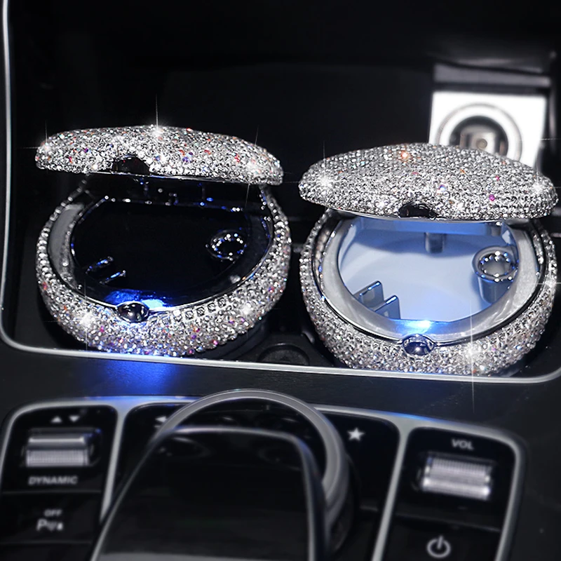 

Crystal Rhinestones Car Ashtray Portable Cup Holder Metal Led Diamond Auto Ashtrays High Class Gifts