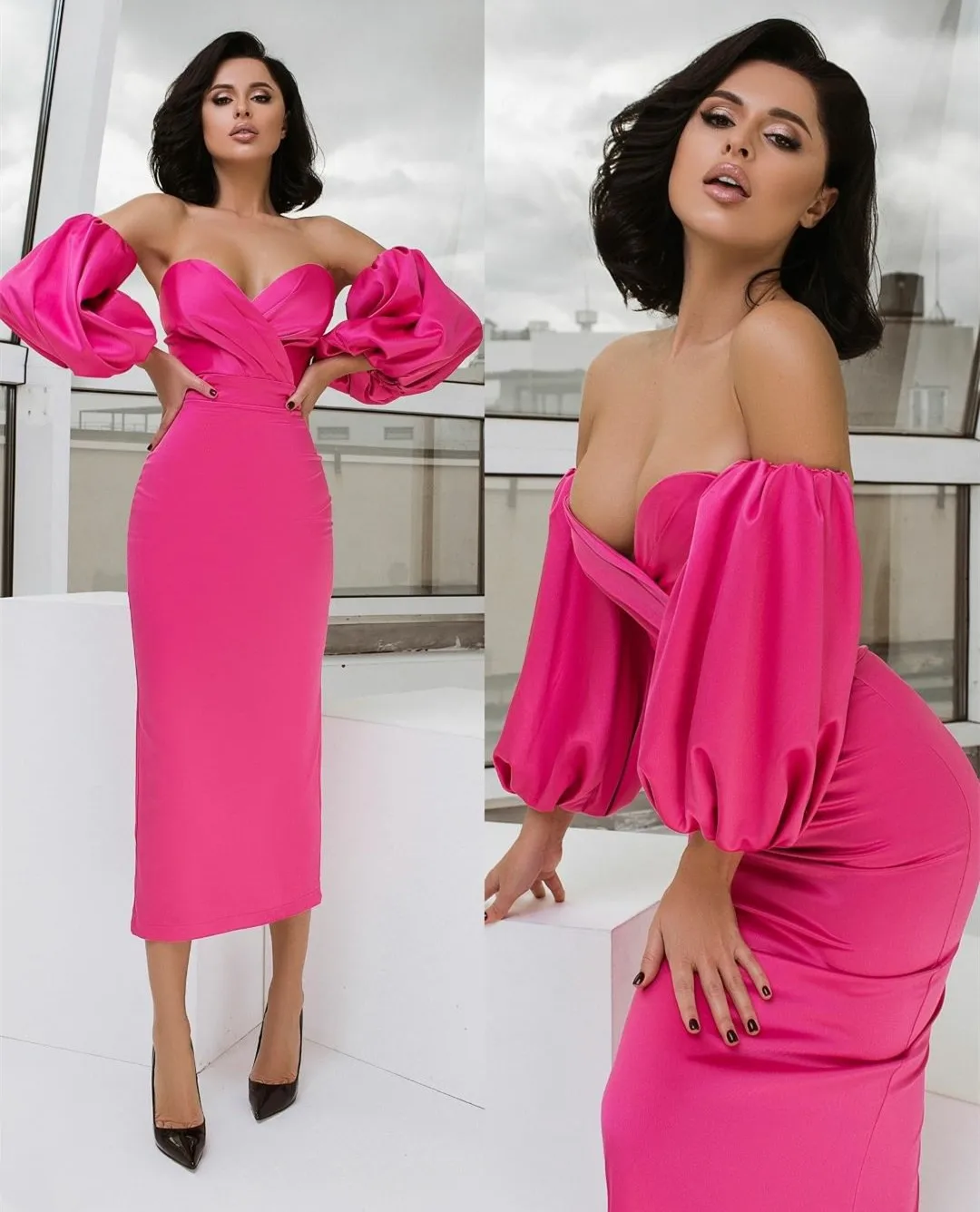 

Элегантные Короткие атласные вечерние платья до середины икры, платье с длинным рукавом и сердечком, плиссированное вечернее платье на заказ для выпускного вечера