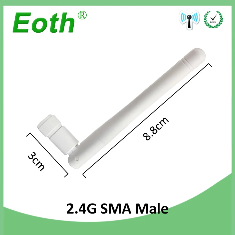 EOTH 10pcs 2.4g antenna 3dbi sma male wlan wifi 2.4ghz antene pbx iot module router tp link signal receiver antena high gain