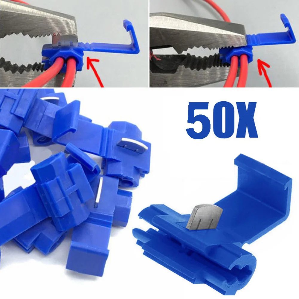 

50pcs Common Block Blue Electrical Scotch Lock Wire Connectors Quick Splice Terminals Crimp For AWG 14 -16