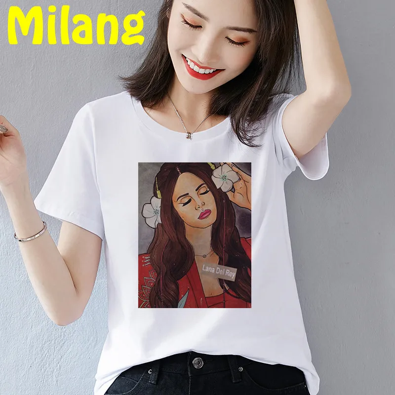 

Korean Style Lana Del Rey Mujer Camisetas White Top T Shirts Summer Aesthetics Graphic Short Sleeve t-shirt Polyester T-shirt
