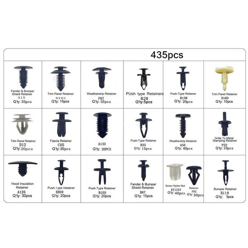 

435 Pcs/Set Car Body Interior Fender Bumper Retainers Fasteners Clips Plastic Rivets Trim Assortment Kit Screws Panel Fastener