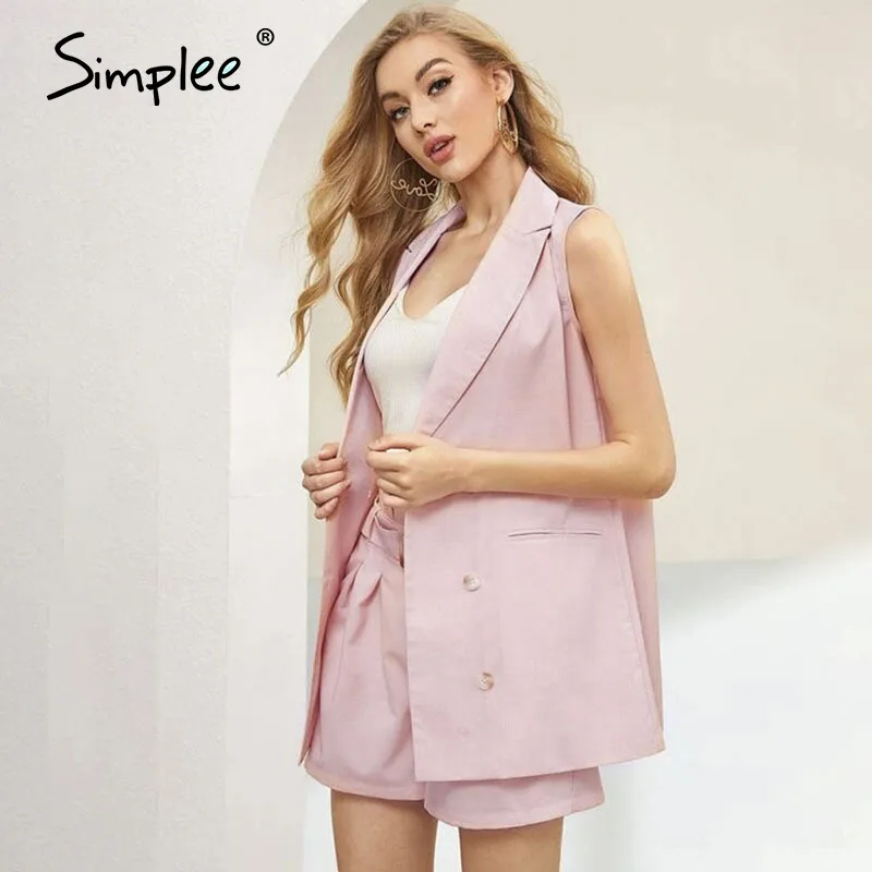 Женский двубортный Блейзер Simplee без рукавов с поясом женский костюм пиджаком и