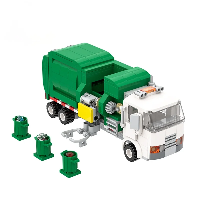 

Конструктор MOC для сортировки мусора, набор строительных блоков белого и зеленого цвета, модель транспортного средства для уборки, «сделай ...