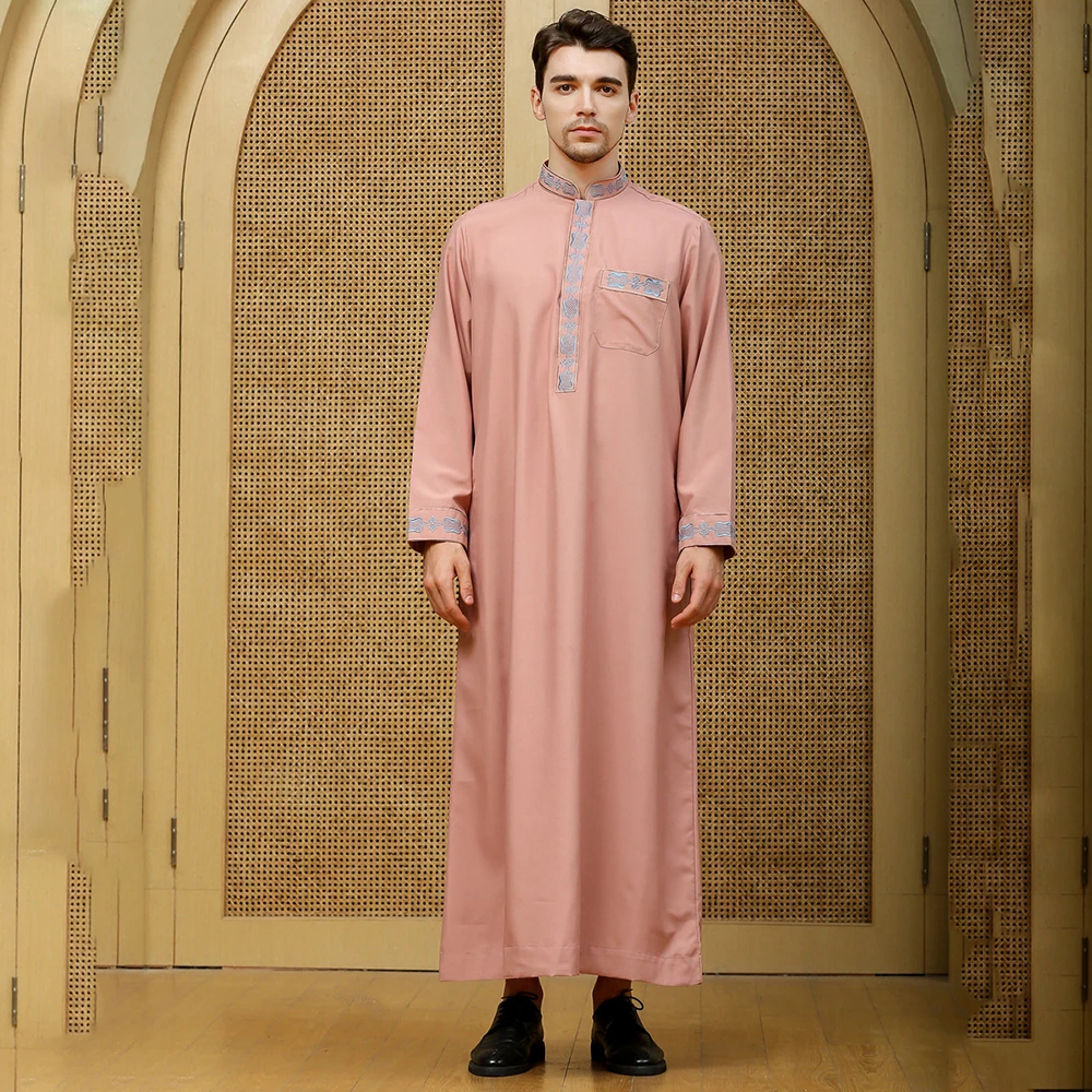 Jubba Thobe Vintage Men'S Muslim Shirt Islamic Shirt Men'S Long Sleeve Stand Collar Saudi Arabia Long Dress Ropa Hombre Lsmn009