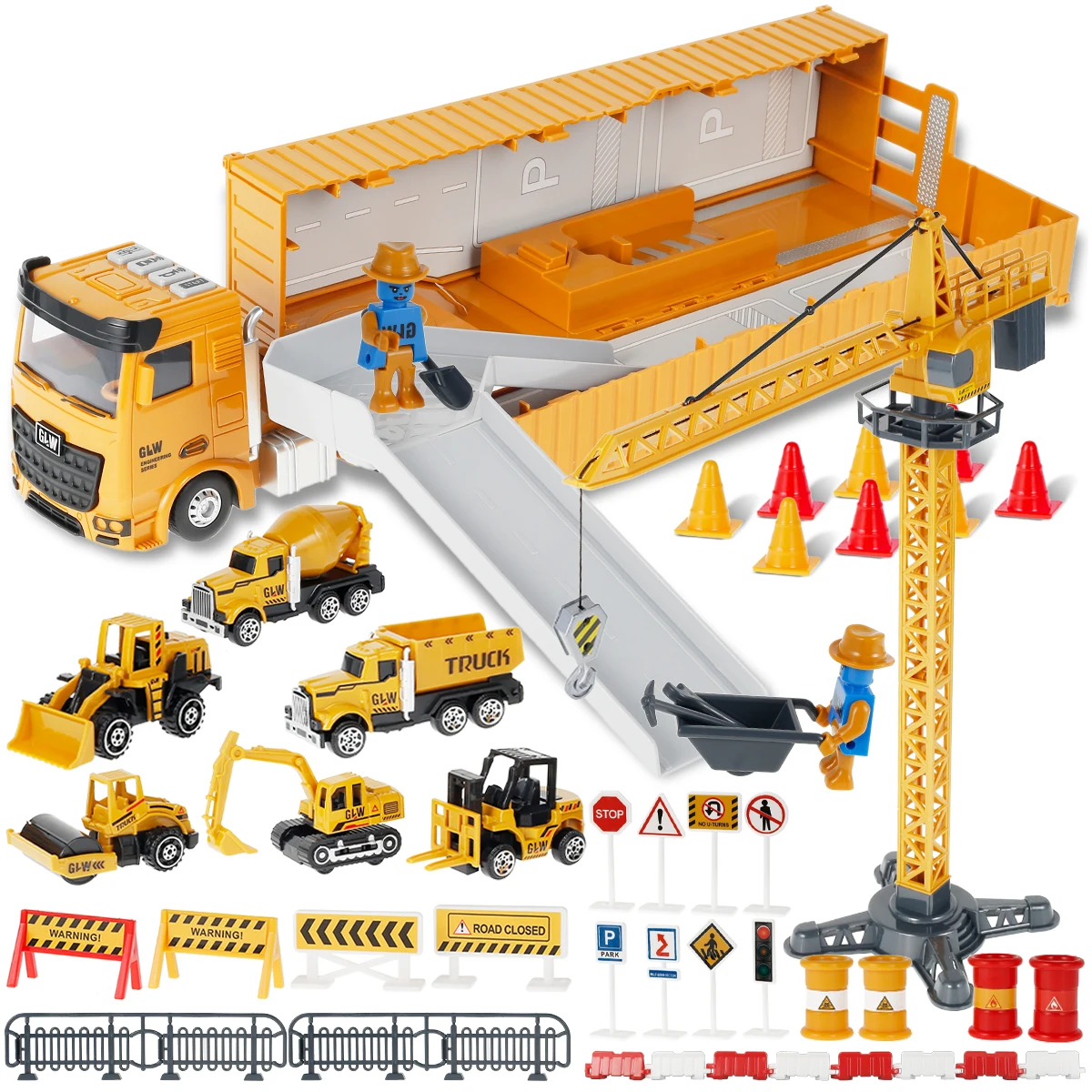 

Construction Toys Truck Car Set Bulldozer Forklift Steamroller Dump Cement Mixer and Excavator Engineering Playset Toy Kids