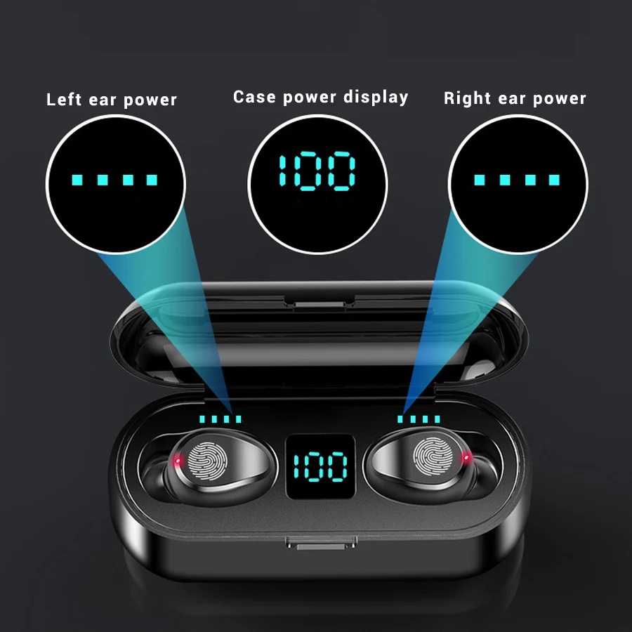 Беспроводная Bluetooth гарнитура F9 V5.0 TWS водонепроницаемые наушники с