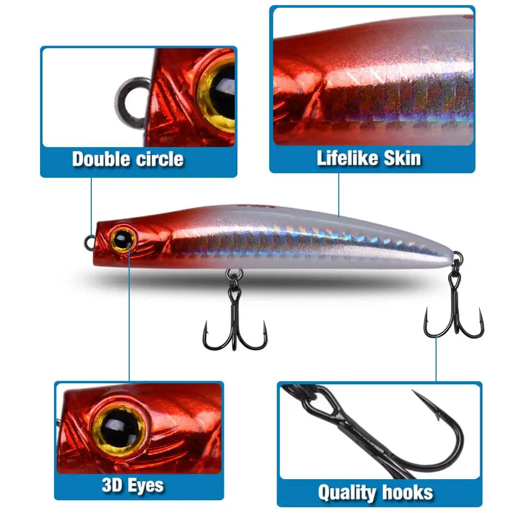 

1pcs Pencil Fishing Lures 75mm/85mm 13.5g/19g Artificial Lure Hard Minnow Sinking Bait Fishing 3D Eyes Lure Sharp Treble Hooks
