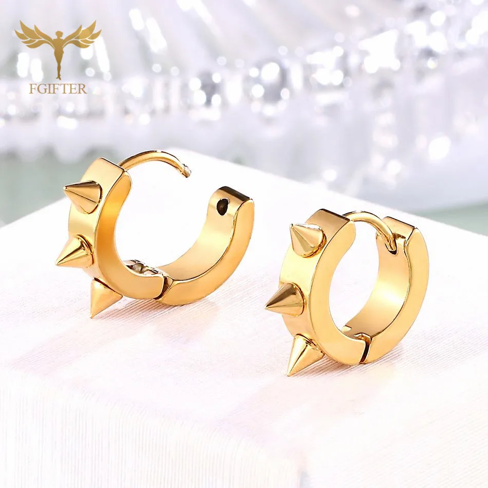 

Hip Hop Street Rock Earrings Men's Women's Sharp Rivet Hoop Earrings Small Circle Fashion Golden Stainless Steel Jewelry