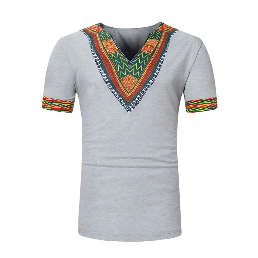 

Africa Style Hip Hop T-shirt for Male V-neck Blending Men African Traditional Costumes Dashiki Tops Tees Bazin Riche Clothing