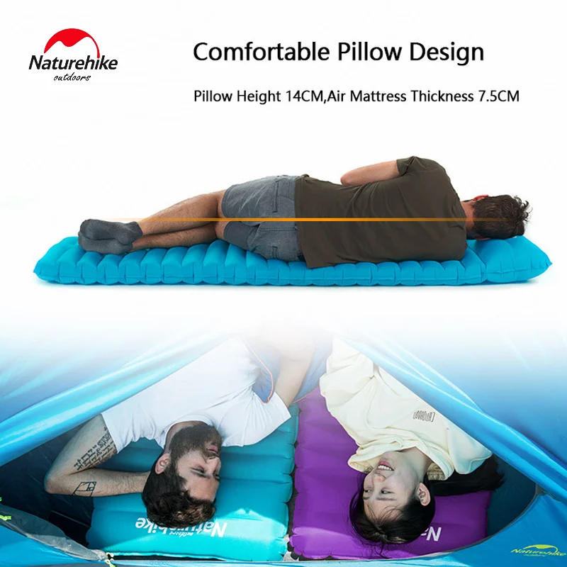 

Naturehike air bed 7.5cm thicken camping mat with lightweight pillow tent outdoor sleeping cushion inflatable mattress for tent