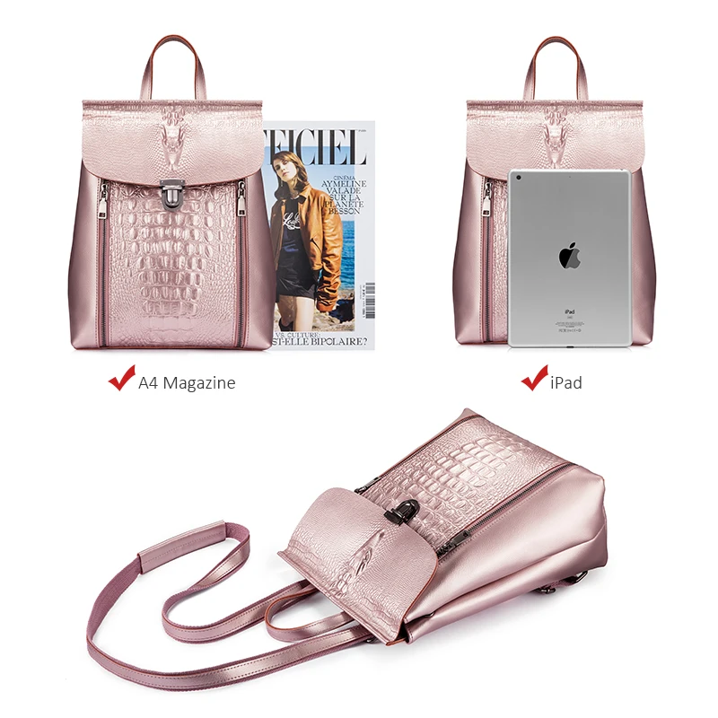 REALER women backpack leather school bags for girl teenagers 2020 crocodile prints waterproof travel bag High quality |