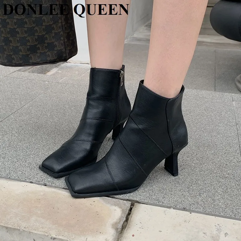 

Square Toe Women Ankle Boots Brand Short Booties Thick High Heels Chelsea Shoes 2022 New Arrivals Pumps Elegant Botas De Mujer
