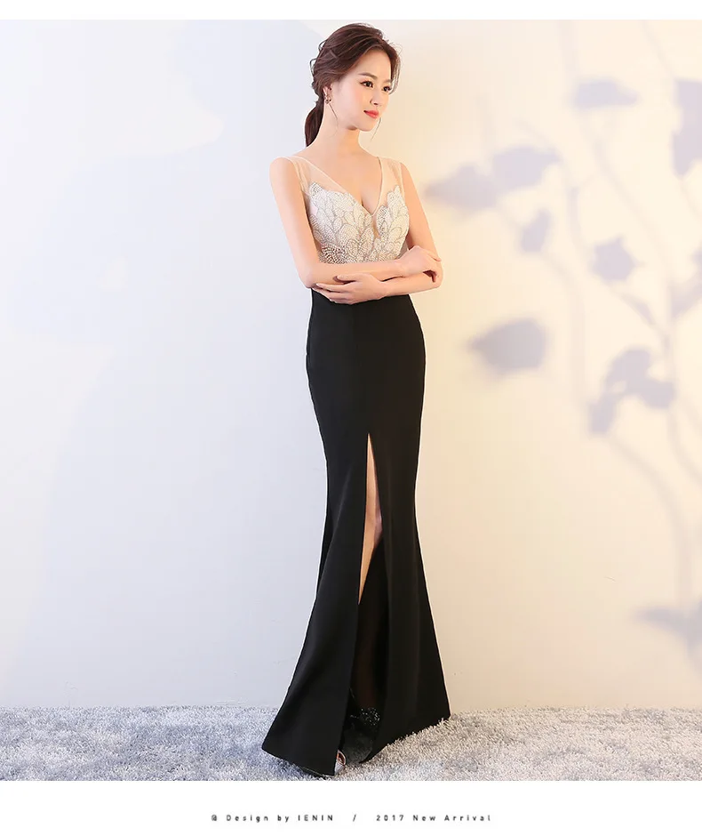 Летние прозрачные Сексуальные Cheongsam черные современные Русалка Qi Pao для женщин в восточном стиле хост платья китайское вечернее китайское платье-Ципао