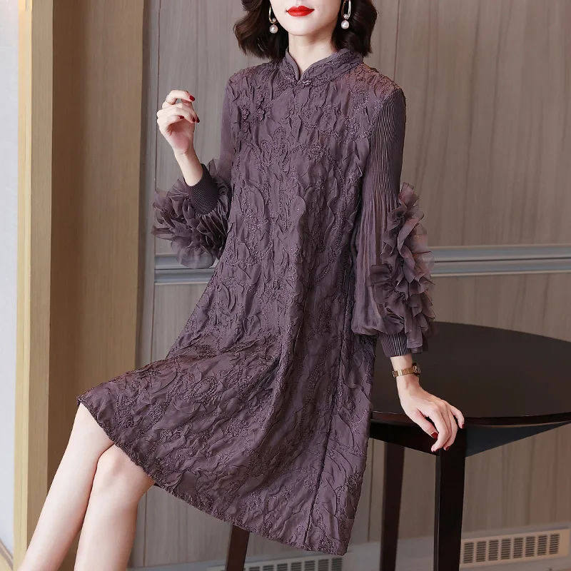 

Женское платье с вышивкой, свободное осеннее платье для мам