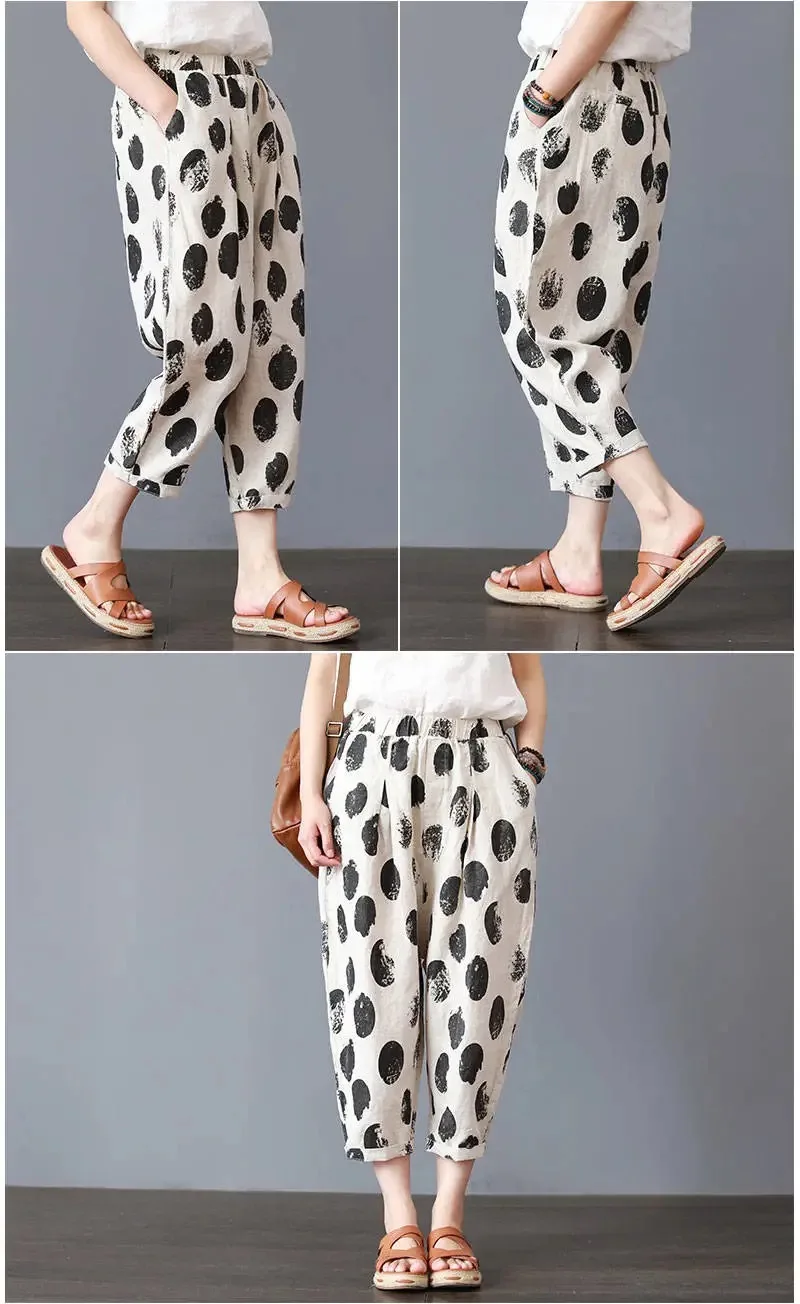 

2021 New Summer Women's Pants Harem Ninth Pants 100% Cotton Fabric Floral Print Ankle-Length Oversize Trendy Casual Trousers