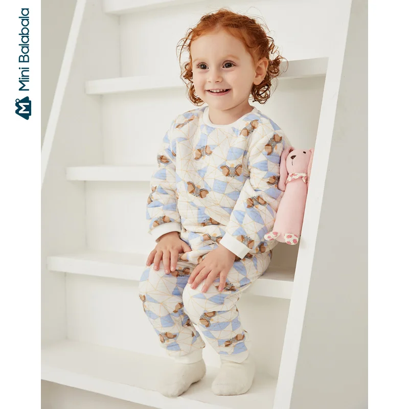 Minibalabala Children home clothes boys and girls baby underwear set 2019 autumn new small flying elephant pattern | Детская одежда и
