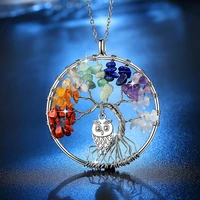 owl pendant women necklace colorful crystal crushed stone life tree necklace beautiful colorful fashion glamour clavicle chain