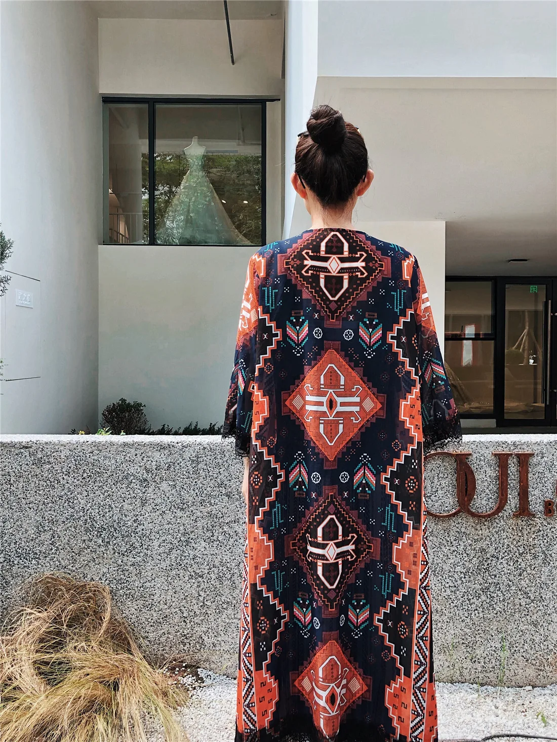 

2021 Women Tops and Blouse Printed Lace Chiffon Cardigan Long Coat Long Kimono Cardigan White Chiffon Tunic Plus Size Beachwear