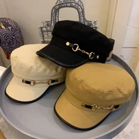 2021 summer new duck tongue military cap pure cotton dark fabric with leather buckle chain super three dimensional feeling