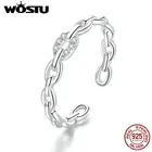 WOSTU Геометрическая цепочка Открытое кольцо 925 пробы серебро Циркон регулируемый размер кольца для женщин пальцы новые трендовые ювелирные изделия CTR145