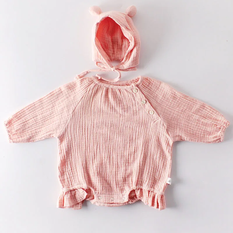 pink 92010 Забавная детская одежда для близнецов; боди для маленьких мальчиков и девочек; осенний хлопковый комбинезон с длинными рукавами с капюшоном и заячьими ушками для новорожденных - Цвет: pink 92010