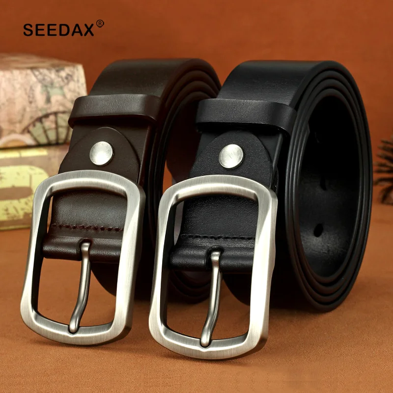 SEEDAX Men's Business Official Leather High Quality Belt Luxury Design Pin Buckle Genuine Leather Belts For Men Original Cowhide