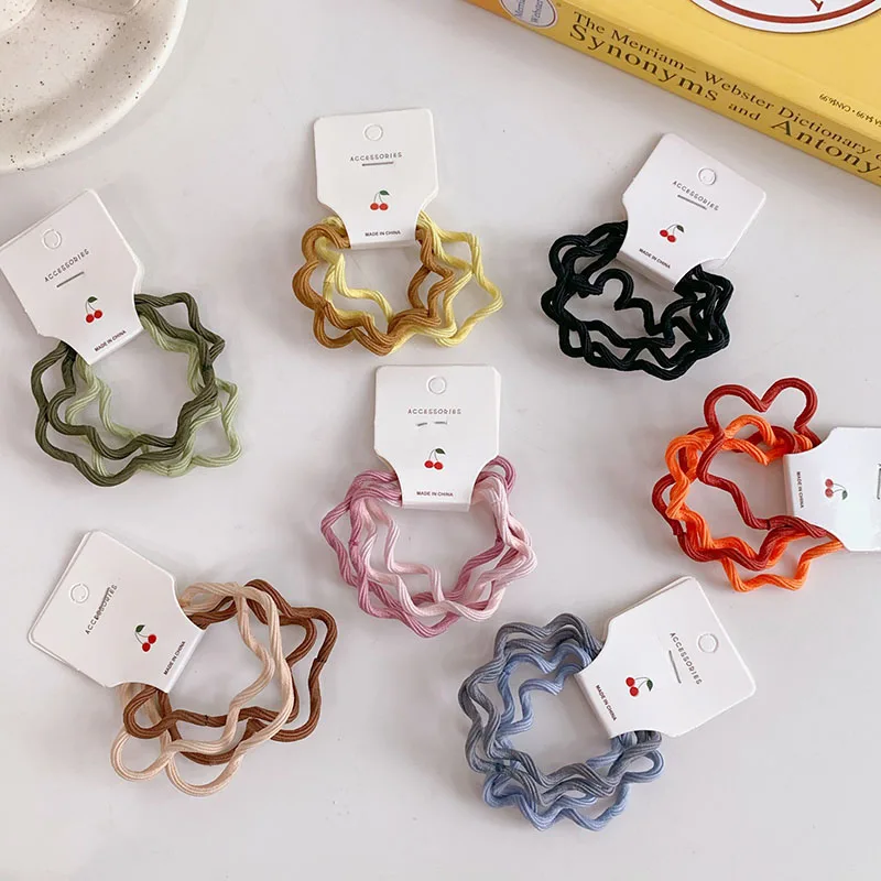 

4Pcs/Set Wave Hair Scrunchies For Women Solid Color Hair Ring High Elasticity Hair Ties Sweet Hair Accessories Hair Rope Pack