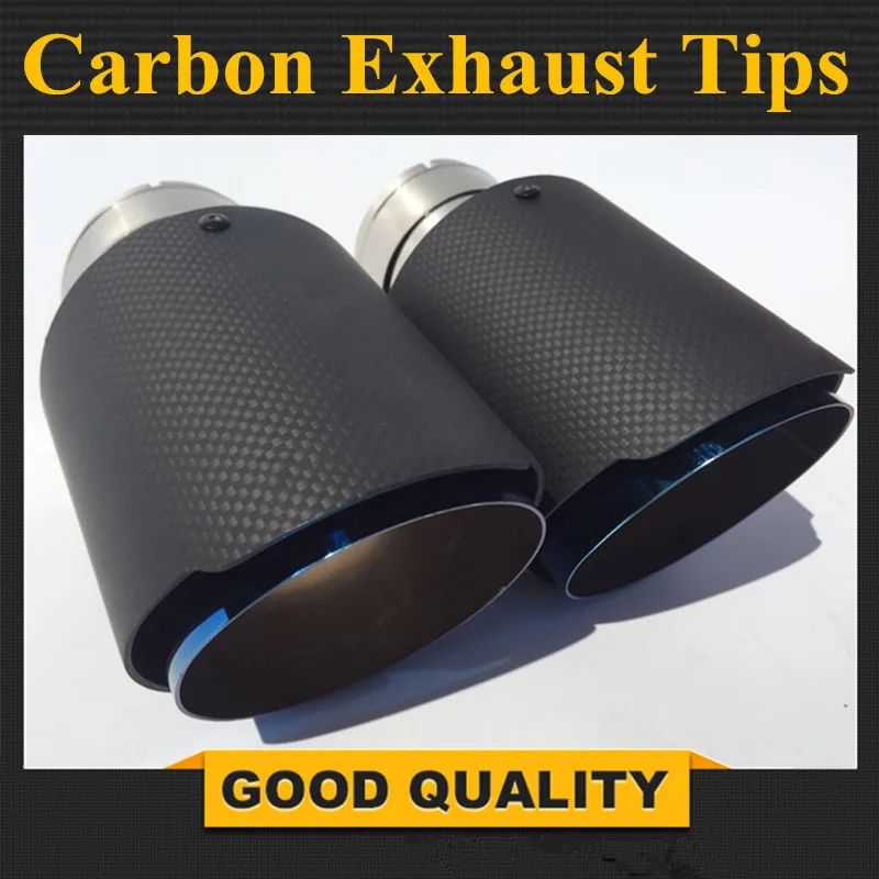 

2PCS: 63mm Inlet 89mm Outlet Blue Stainless Steel Car Exhaust Tip Carbon Fiber Exhaust Muffler Tips for any cars