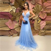 verngo simple light bluelavender tulle a line prom dresses spaghetti straps backless sexy evening gowns long party formal dress