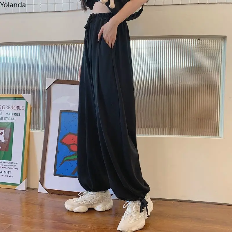 

High Waist Plaid Wide Leg Pants 2021 Summer Thin Loose ged Lantern Japanese Drawstring Casual Women