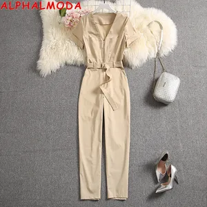 Женский комбинезон ALPHALMODA, с коротким рукавом, на молнии, с карманами, для повседневного ношения, для лета, 2020