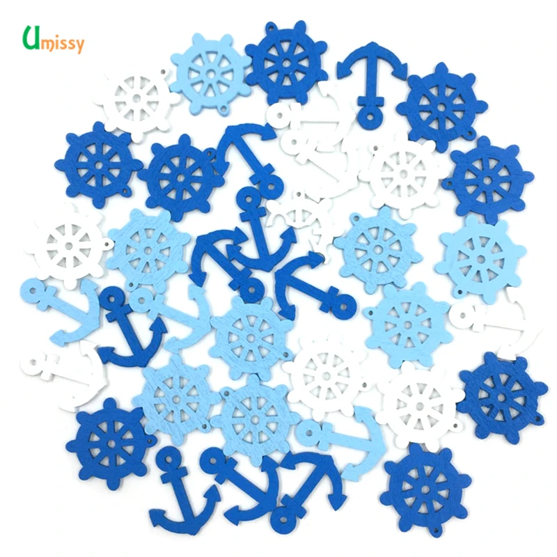 50 шт. микс деревянных кнопок морской руль узор из якорей скрапбук ремесла кнопки