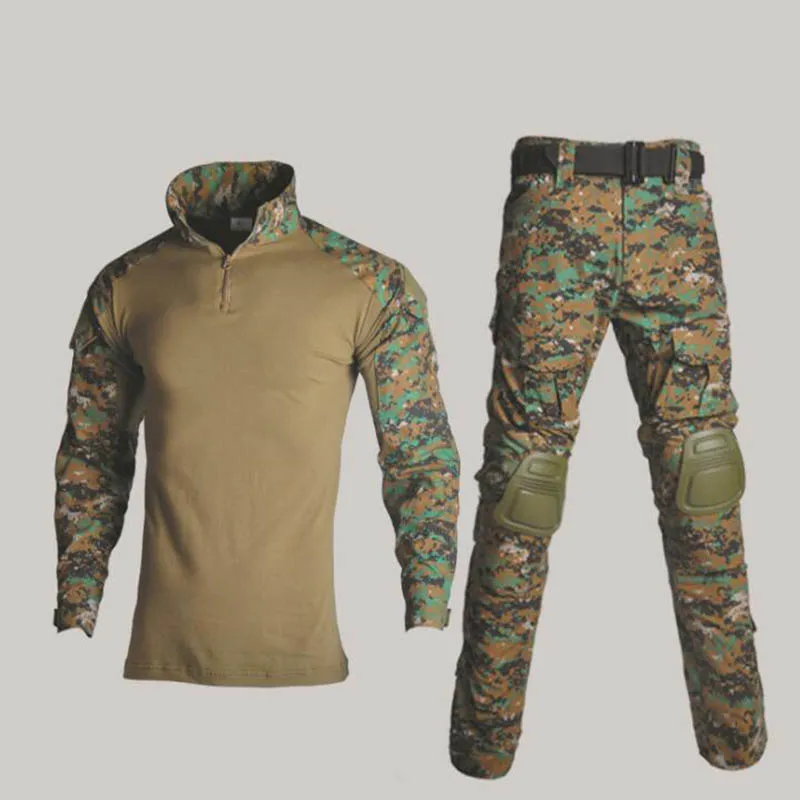 07 Digital Woodland Военный армейский боевой Униформа тактическая охотничья одежда рубашка+ брюки пустынный Цифровой Камуфляжный костюм со съемными наколенниками - Цвет: 07 Digital Woodland