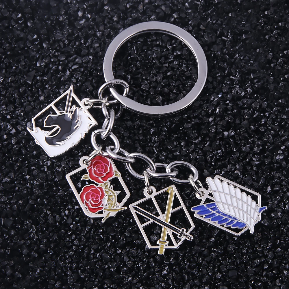 Anime Attack On Titan Keychain Trainee Survey Corps Military Police Garrison Regiment Logo Pendant Key Chain Car Keyring Jewelry