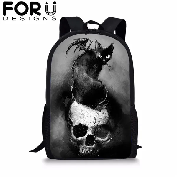 FORUDESIGNS/готический Черная кошка школьные сумки 3 шт./компл. для девочек и мальчиков Повседневное 3D Для женщин рюкзак ортопедический рюкзак детская дорожная сумка для книг - Цвет: CDGX1387C
