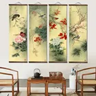 Холст с зелеными цветами в традиционном китайском стиле для гостиной, настенный художественный постер из твердой древесины, Декор для дома