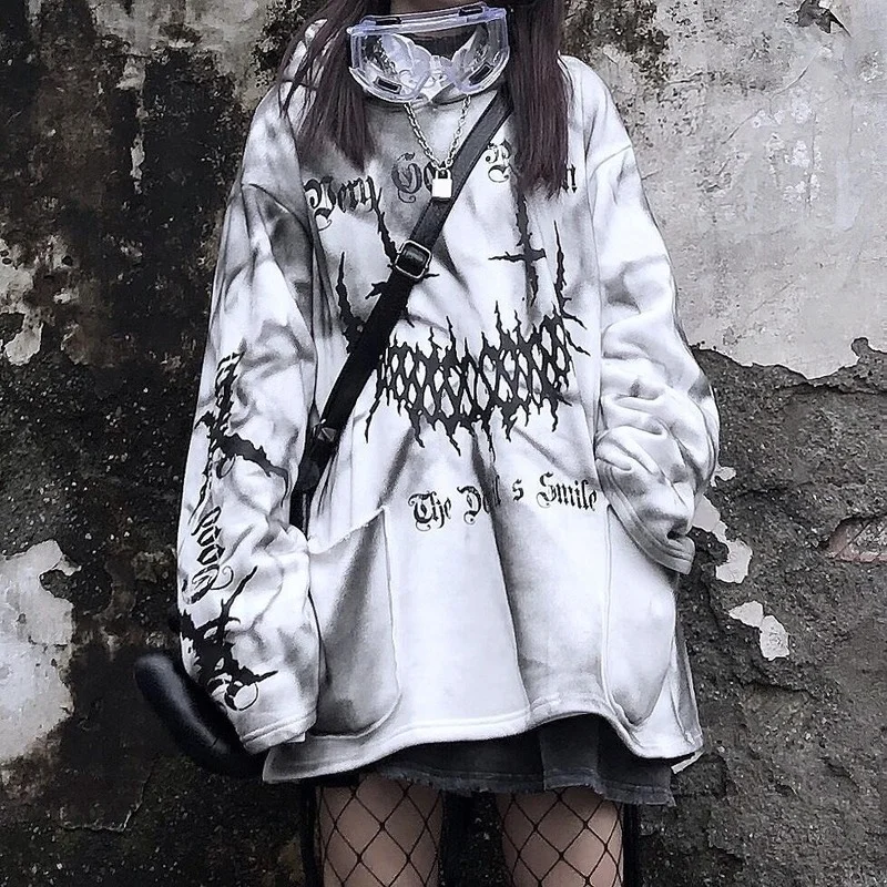 

Gothic Hoodie Harajuku Print Sweatshirt Women Death Note Japan Style 2021 Autumn Winter Long Sleeve Grunge Alt Clothes