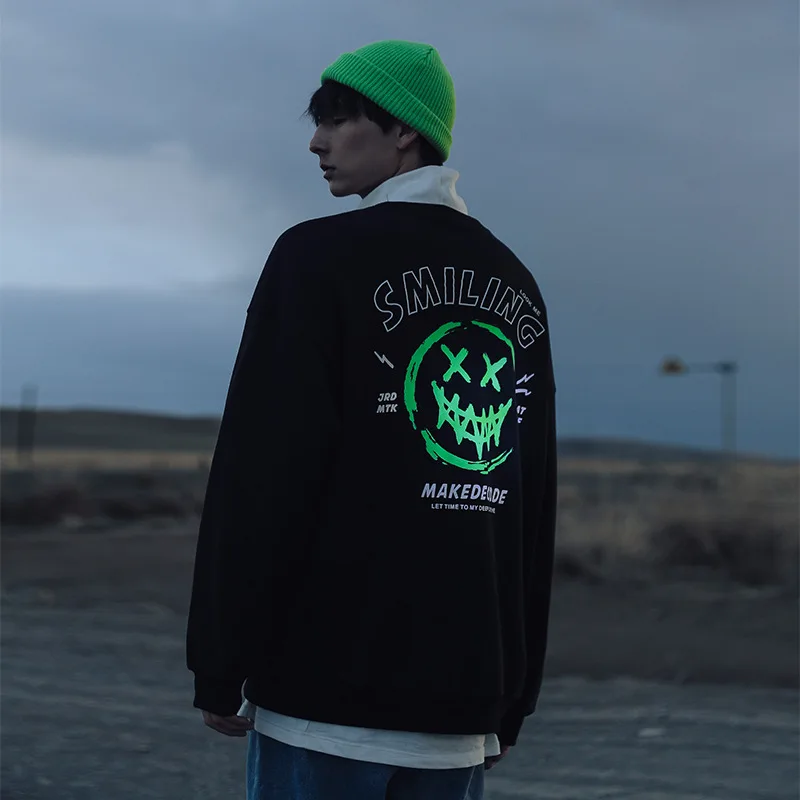 2021 New fashion glow-in-the-dark print smiley hoodie for men and women