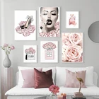 Постеры для макияжа и принты для салона красоты Настенная картина на холсте искусство розовая помада сексуальная леди холст картины для спальни домашний декор