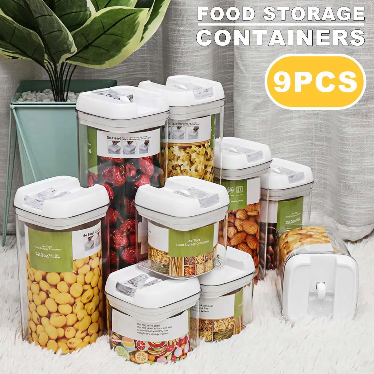 

Multi-capacity Plastic Food Storage Box Snacks Dried Fruits Multigrain Storage Tanks Kitchen Containers Transparent Sealed Cans