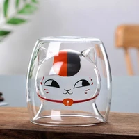 glass double cup cute cat cartoon transparent milk cup home glass breakfast insulated milk cup cute kitten cup