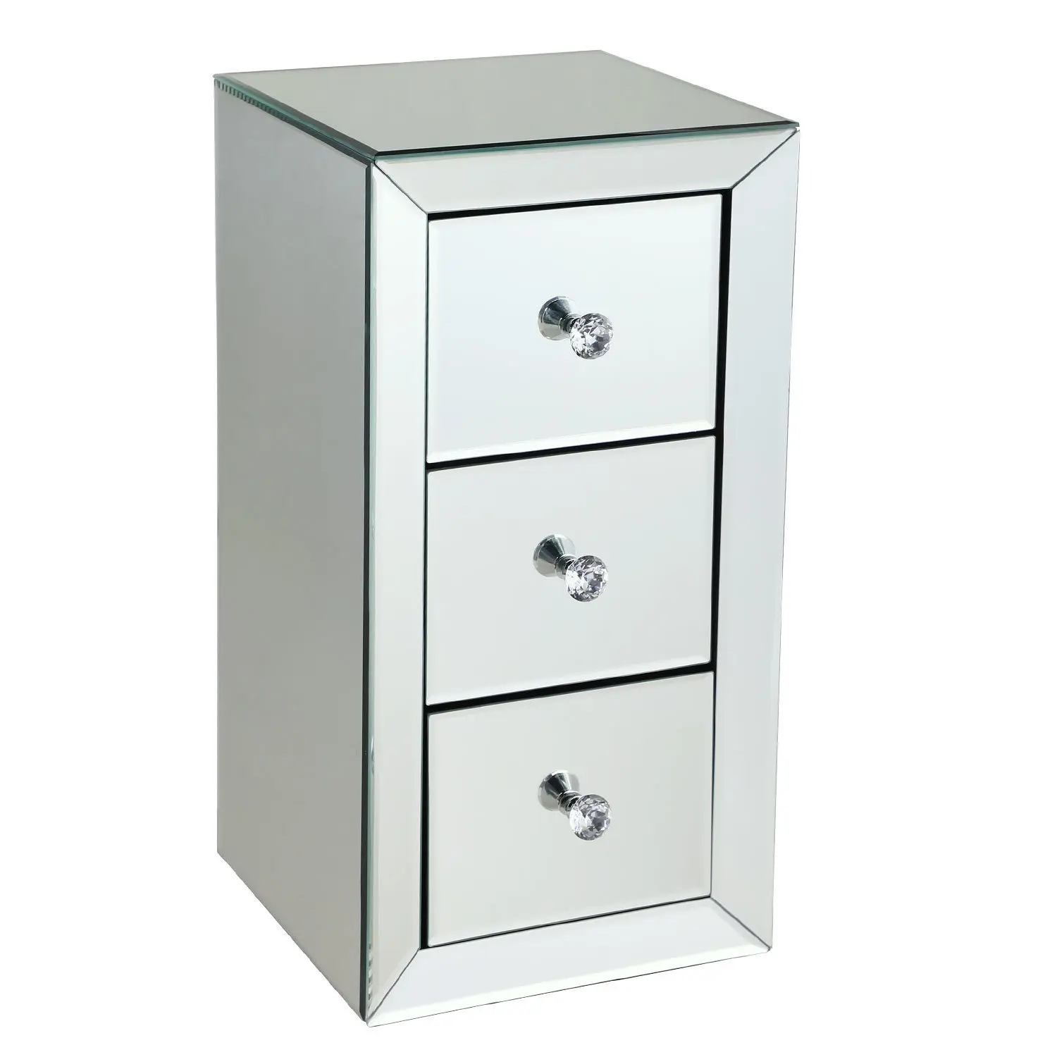 

3-Drawer Mirror Nightstand 30x30x60CM Bedside Table Cabinet MDF&Glass with Table Base Silver[US-W]