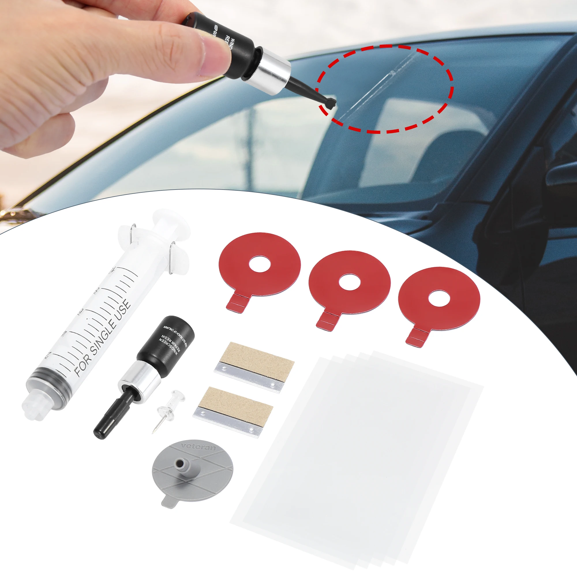 

X Autohaux Orange Package Auto Car Windshield Repair Kit Quick Fix Car Cracked Glass Windscreen Repair Tool with Adhesive Seal
