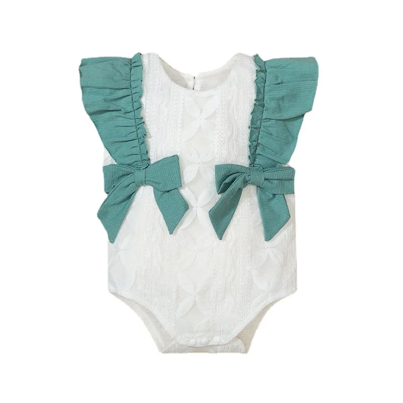 

Baby Girl Bodysuits White/Green Ruffles Tops Newborn 3-18 Months Girls Summer Sleeveless Clothes Infant Baby Rompers