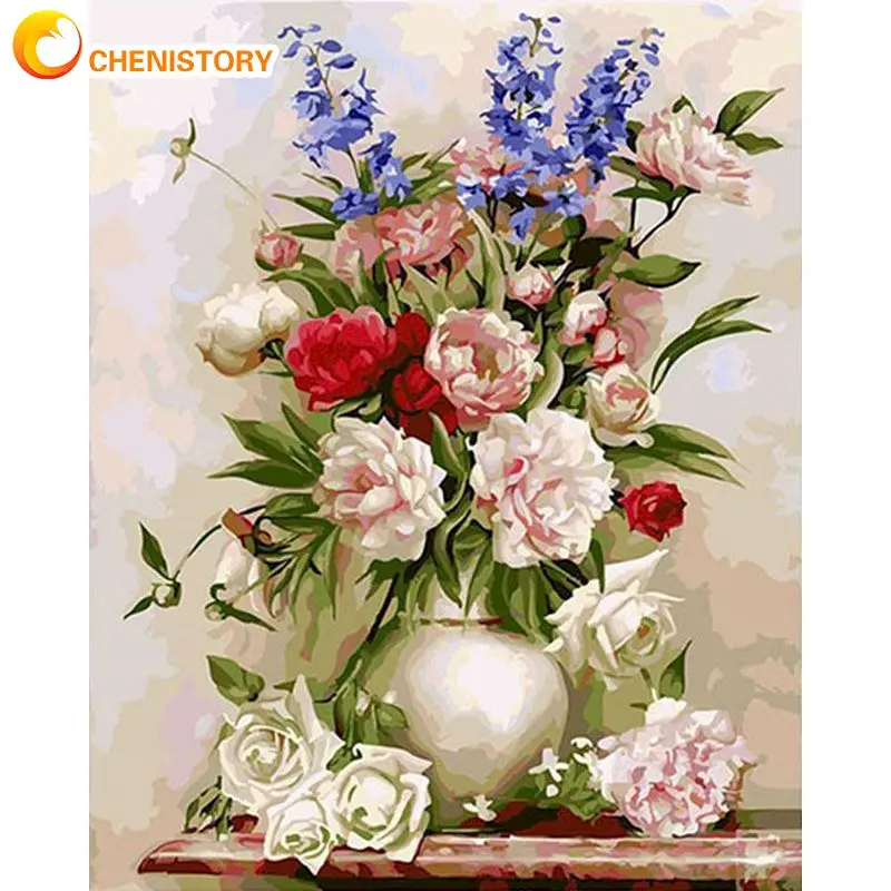 

CHENISTORY Frame Picture Diy Painting By Numbers Kits Acrylic Wall Art Picture Flowers Handwork Coloring By Numbers Diy Gift
