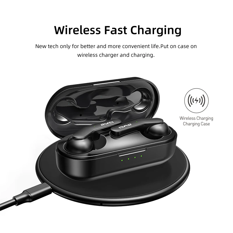 AWEI TWS Bluetooth V5.0 настоящие беспроводные наушники для зарядки с двойным микрофоном шумоподавление HiFi 6D бас игровая гарнитура сенсорное управление Качественные Наушники с микрофоном звук чистый и басс